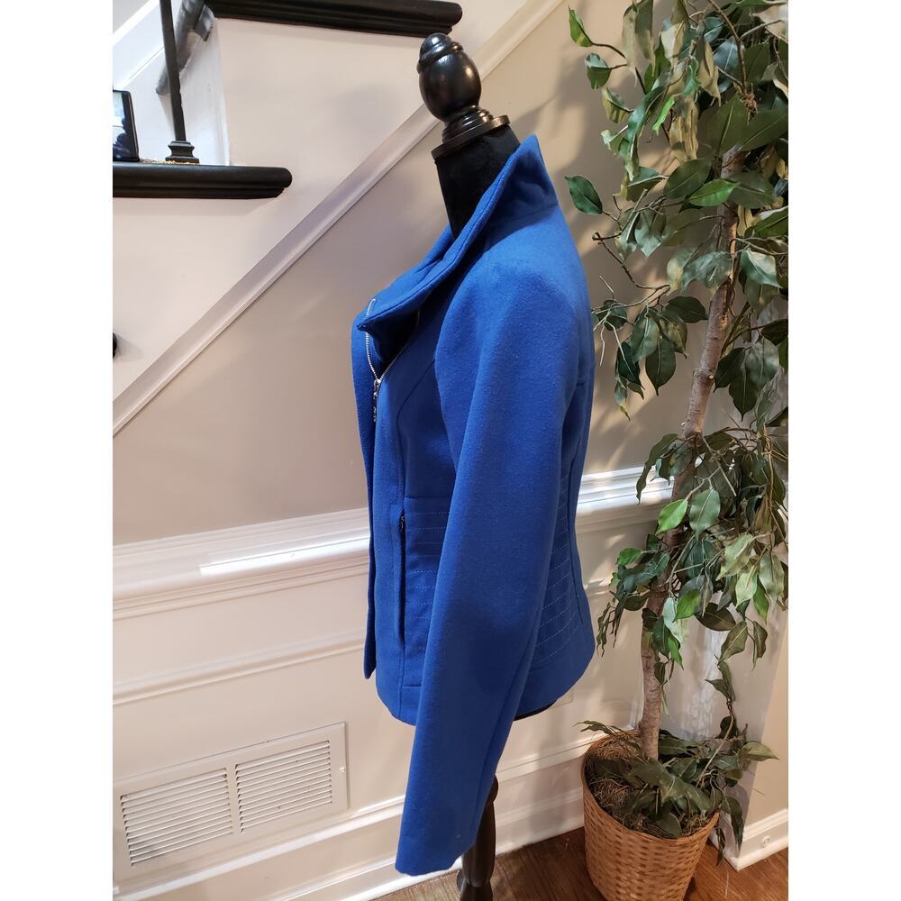 Kensie Blue Full Zip High Collar Moto Jacket Women’s Size M Polyester Stretch - Picture 7 of 13